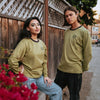 Hiero jersey crew in army with black embroidered Hiero logo on male and female model
