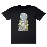 Front flat image of black t-shirt with Hiero logo in ziggurat artwork.