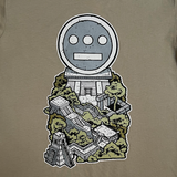 Detailed close-up image of eucalyptus t-shirt with Hiero logo in ziggurat artwork.