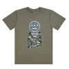 Front flat image of eucalyptus t-shirt with Hiero logo in ziggurat artwork.