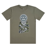 Front flat image of eucalyptus t-shirt with Hiero logo in ziggurat artwork.