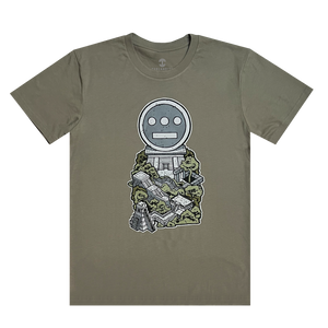 Front flat image of eucalyptus t-shirt with Hiero logo in ziggurat artwork.