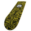 A detailed image of Hieroglyphics skateboard deck with epitaph all over print.
