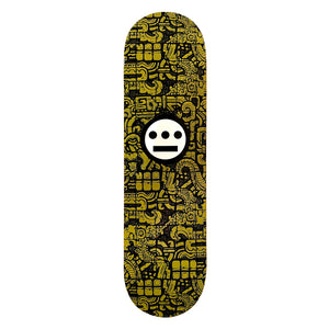 Hieroglyphics skateboard deck with epitaph all over print.