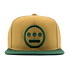Front view of two toned brown and green Hiero Mitchell & Ness snapback hat.