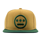 Front view of two toned brown and green Hiero Mitchell & Ness snapback hat.