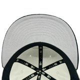 Inside view of the crown of Hieroglyphics  New Era 59FIFTY fitted chrome hat with black New Era taping and grey under visor.